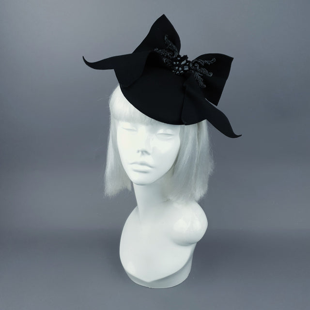 "Baby Doll" Black Bow & Jewel Fascinator Hat