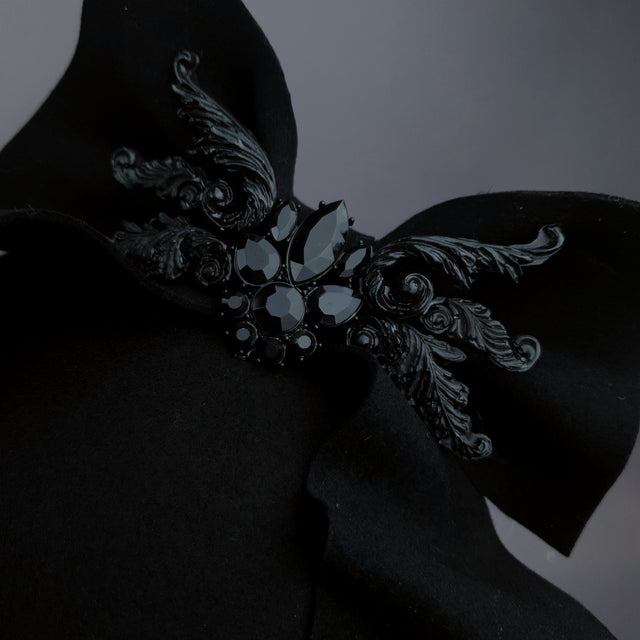 "Baby Doll" Black Bow & Jewel Fascinator Hat