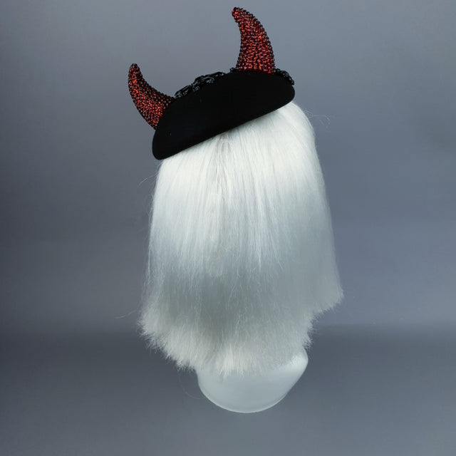 "Diosa del Amor" Black & Red Crystal Horns Bejewelled Fascinator Hat