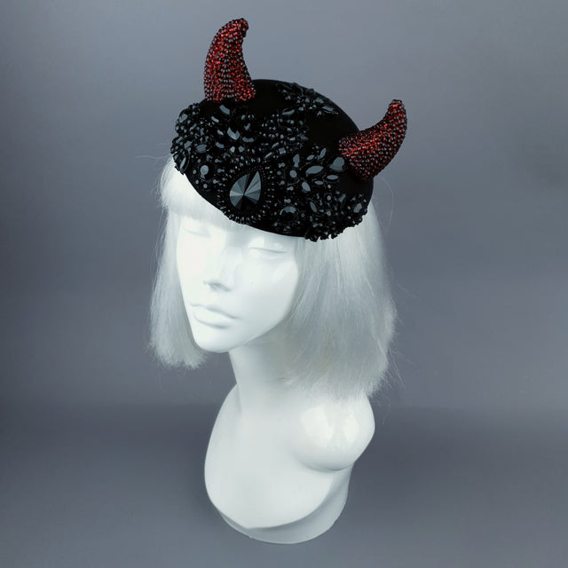 "Diosa del Amor" Black & Red Crystal Horns Bejewelled Fascinator Hat