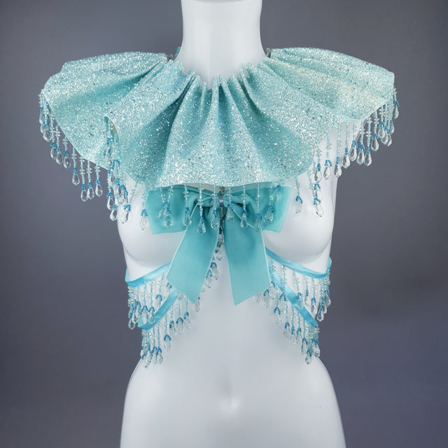 "Meri" Aqua Blue Glitter Clown Collar and Beading Neckpiece