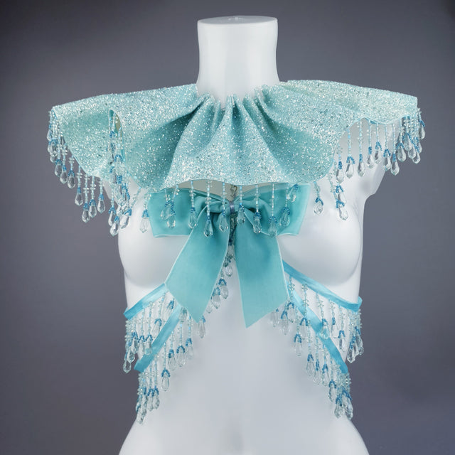 "Meri" Aqua Blue Glitter Clown Collar and Beading Neckpiece
