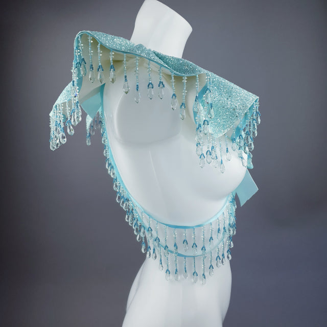 "Meri" Aqua Blue Glitter Clown Collar and Beading Neckpiece