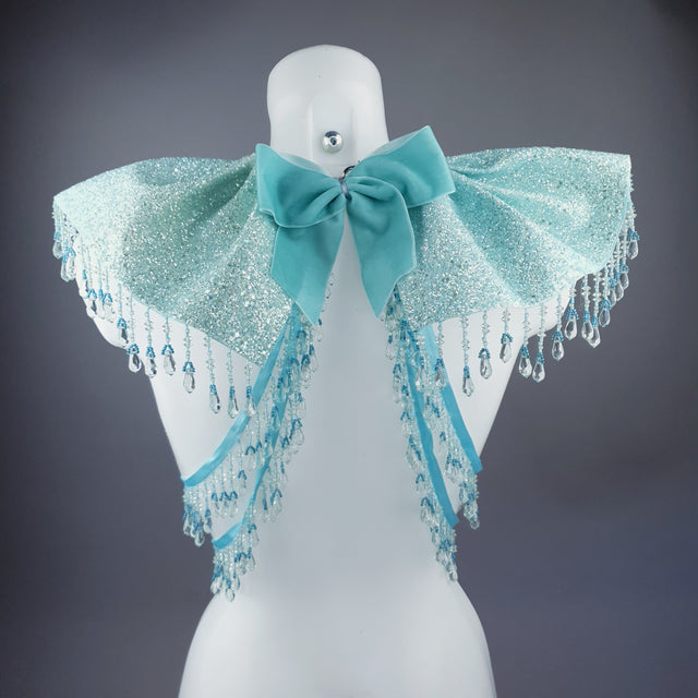 "Meri" Aqua Blue Glitter Clown Collar and Beading Neckpiece