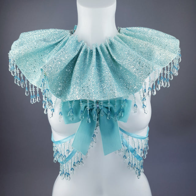 "Meri" Aqua Blue Glitter Clown Collar and Beading Neckpiece