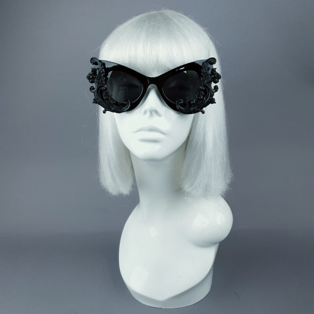 "Valencia" Black Filigree Catseye Sunglasses