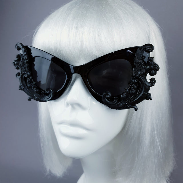 "Valencia" Black Filigree Catseye Sunglasses