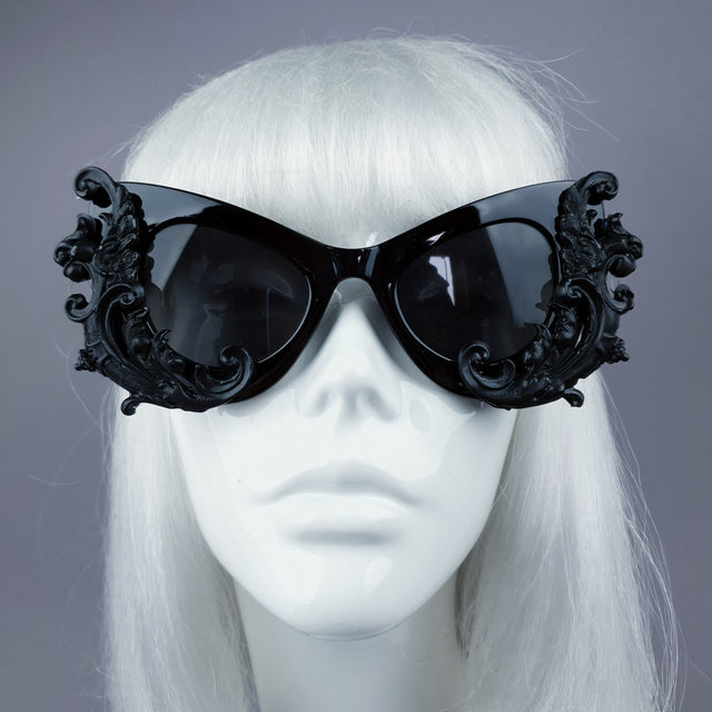 Pearls & Swine Black Filigree Cat Eye Sunglasses "Valencia"