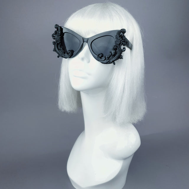"Valencia" Black Filigree Catseye Sunglasses