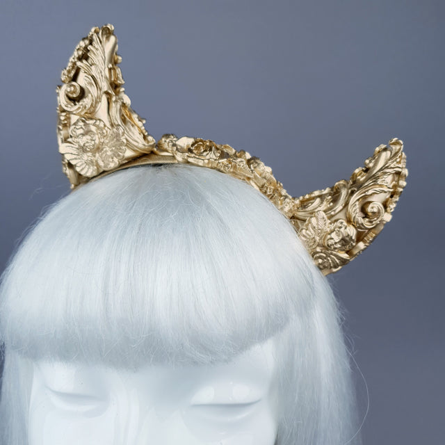 "Morning Star" Gold Filigree Devil Horns Headband