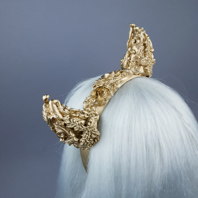 "Morning Star" Gold Filigree Devil Horns Headband
