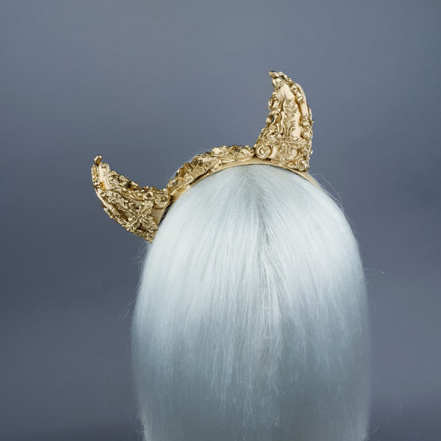 "Morning Star" Gold Filigree Devil Horns Headband