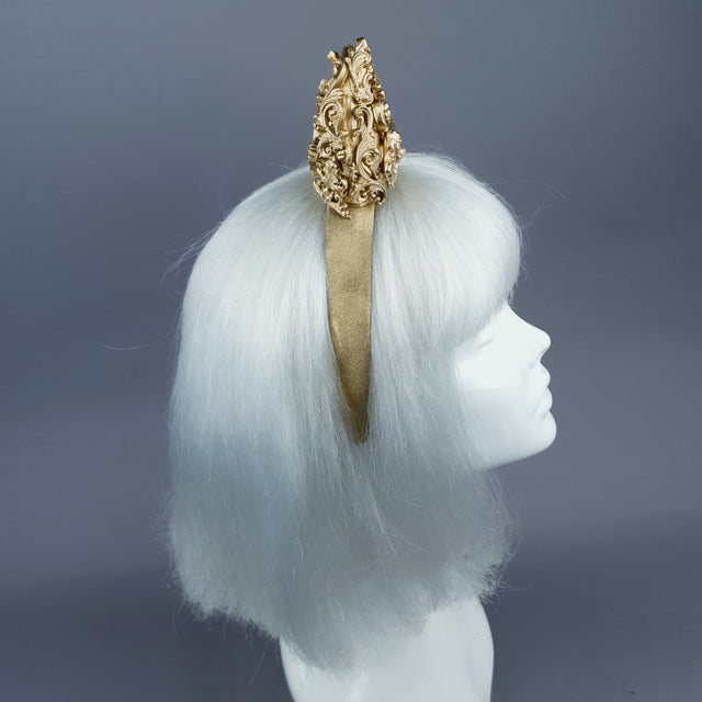 "Morning Star" Gold Filigree Devil Horns Headband
