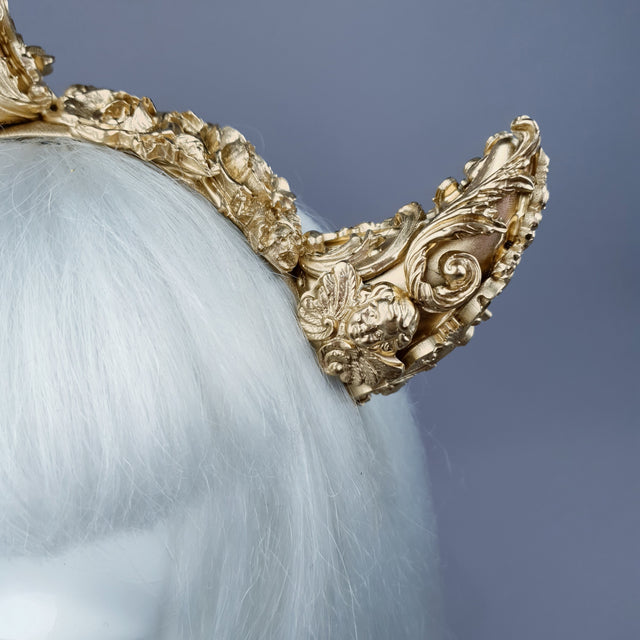 "Morning Star" Gold Filigree Devil Horns Headband