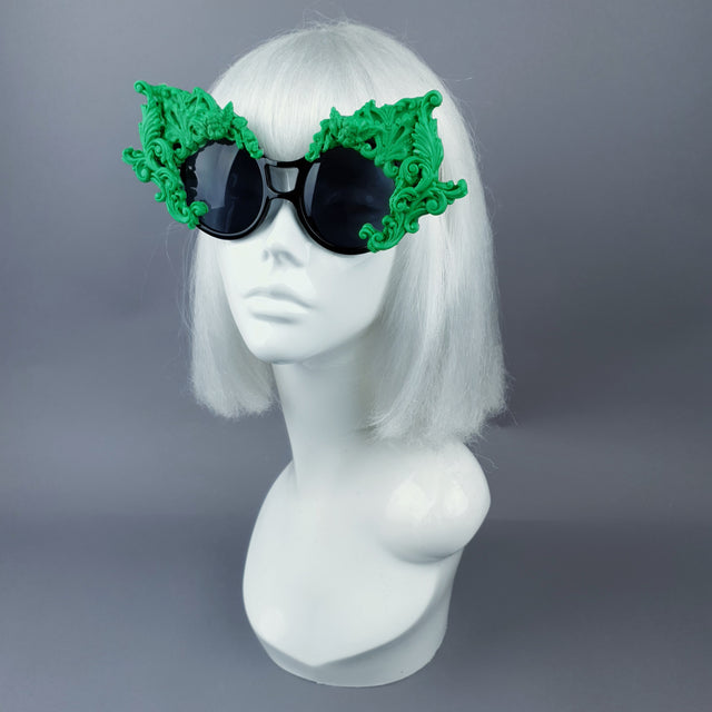 "Tòxic" Green Filigree Ornate Sunglasses