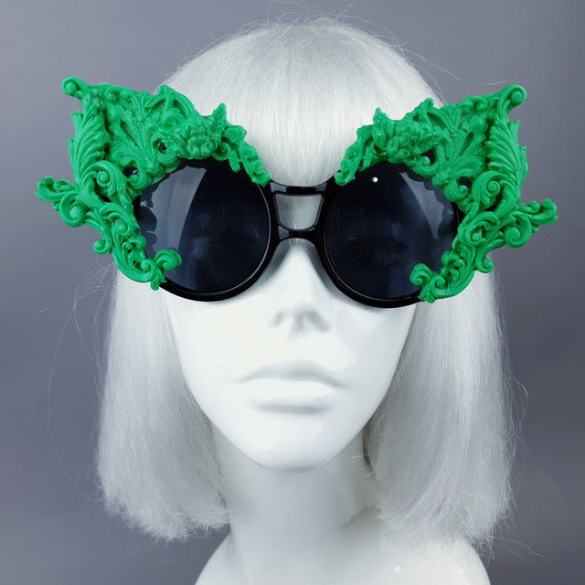 "Tòxic" Green Filigree Ornate Sunglasses