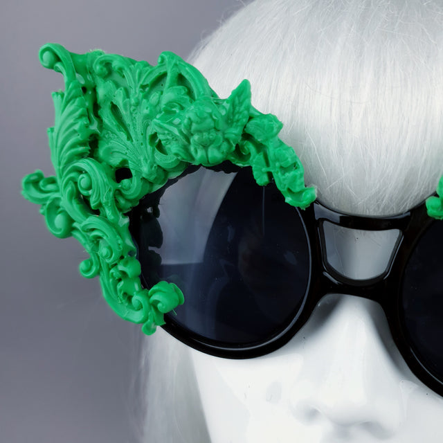 "Tòxic" Green Filigree Ornate Sunglasses