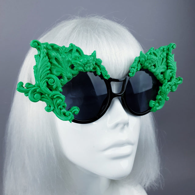 "Tòxic" Green Filigree Ornate Sunglasses
