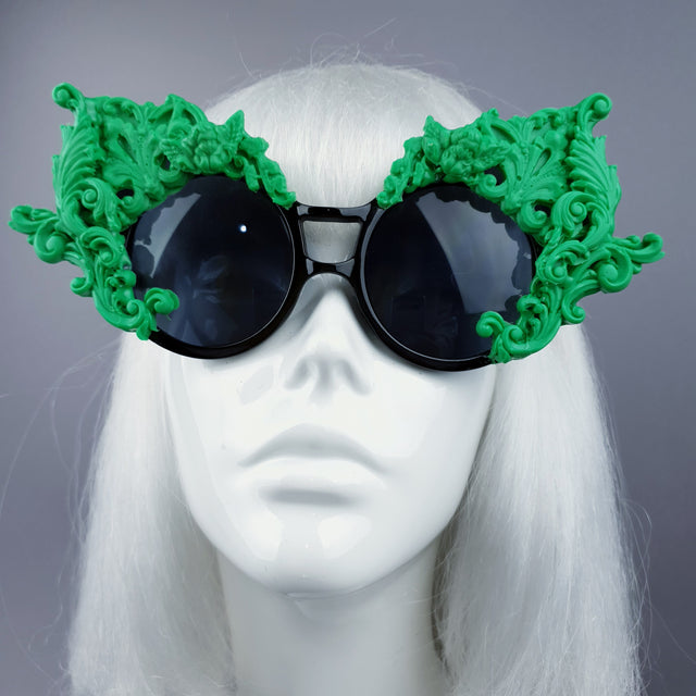 "Tòxic" Green Filigree Ornate Sunglasses