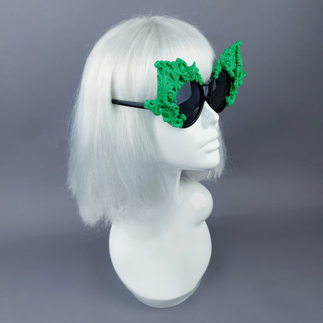 "Tòxic" Green Filigree Ornate Sunglasses