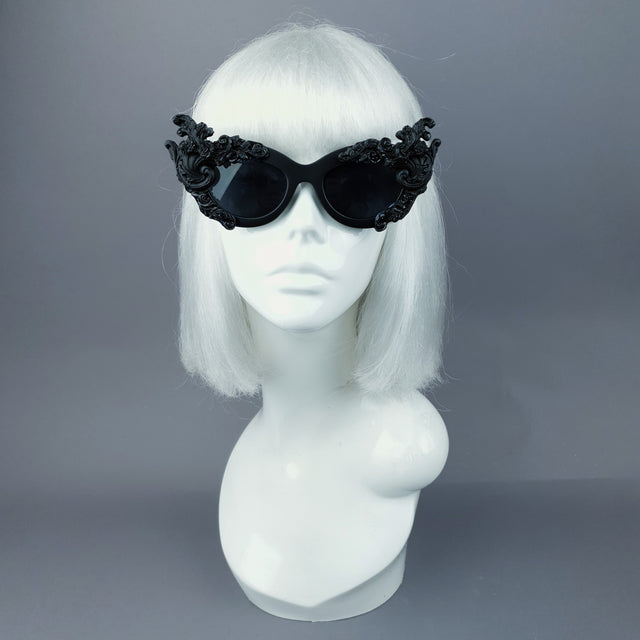 "Dysnomia" Black Filigree Catseye Sunglasses