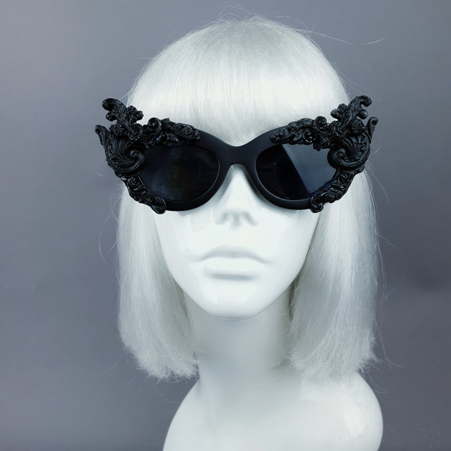 "Dysnomia" Black Filigree Catseye Sunglasses