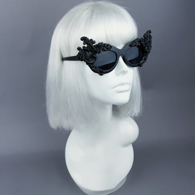 "Dysnomia" Black Filigree Catseye Sunglasses