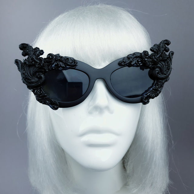 "Dysnomia" Black Filigree Catseye Sunglasses