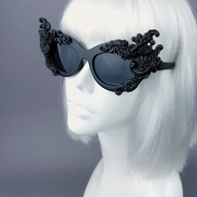 "Dysnomia" Black Filigree Catseye Sunglasses