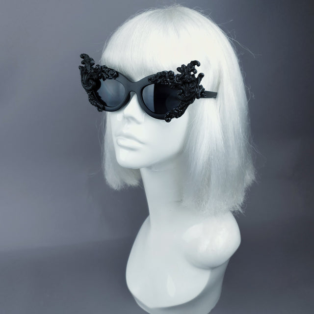"Dysnomia" Black Filigree Catseye Sunglasses