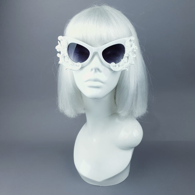 "Valencia" White Filigree Catseye Sunglasses