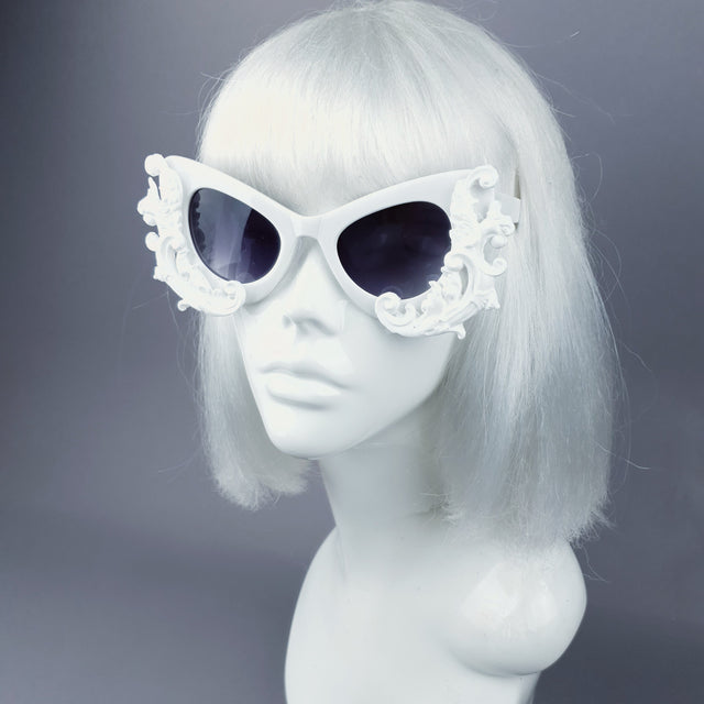 "Valencia" White Filigree Catseye Sunglasses