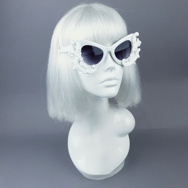 "Valencia" White Filigree Catseye Sunglasses