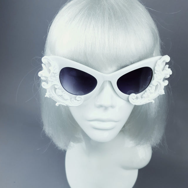 "Valencia" White Filigree Catseye Sunglasses