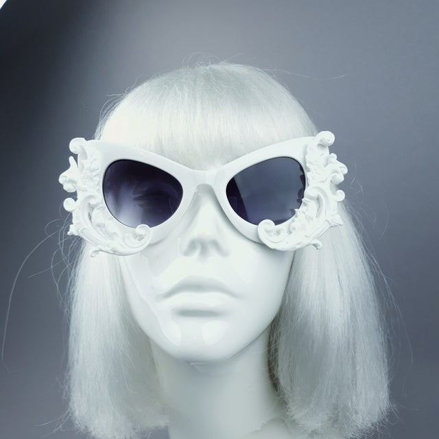 "Valencia" White Filigree Catseye Sunglasses