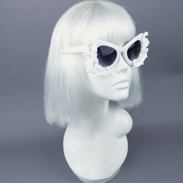 "Valencia" White Filigree Catseye Sunglasses