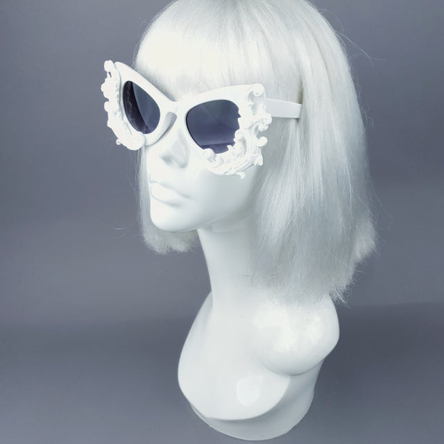 "Valencia" White Filigree Catseye Sunglasses