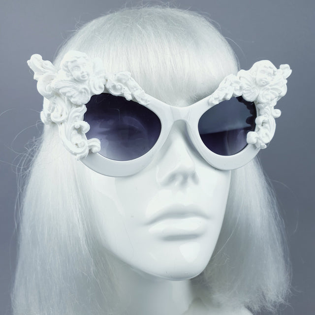 "Lestat" White Filigree Cherub Catseye Sunglasses