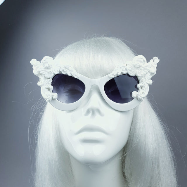 "Lestat" White Filigree Cherub Catseye Sunglasses