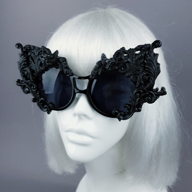 "Tòxic" Black Filigree Ornate Sunglasses