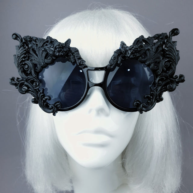 "Tòxic" Black Filigree Ornate Sunglasses