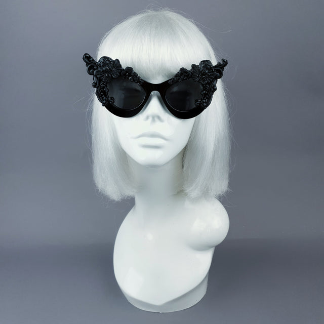 "Lestat" Black Filigree Cherub Catseye Sunglasses