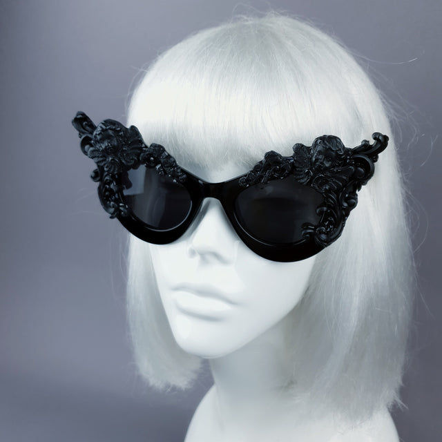 "Lestat" Black Filigree Cherub Catseye Sunglasses