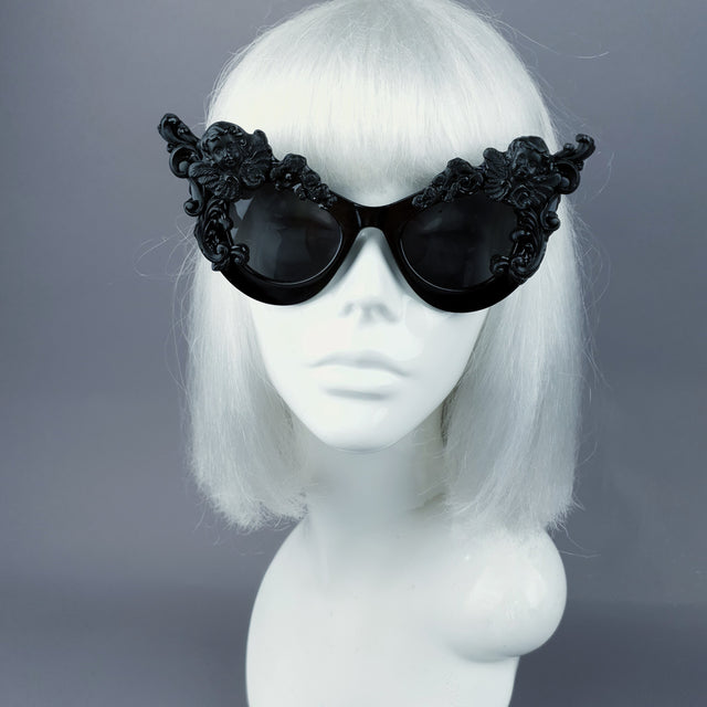 "Lestat" Black Filigree Cherub Catseye Sunglasses
