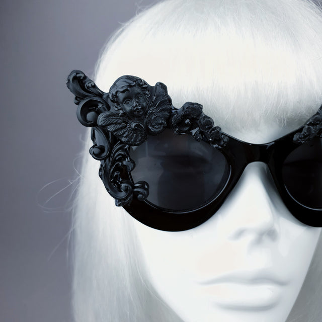 "Lestat" Black Filigree Cherub Catseye Sunglasses