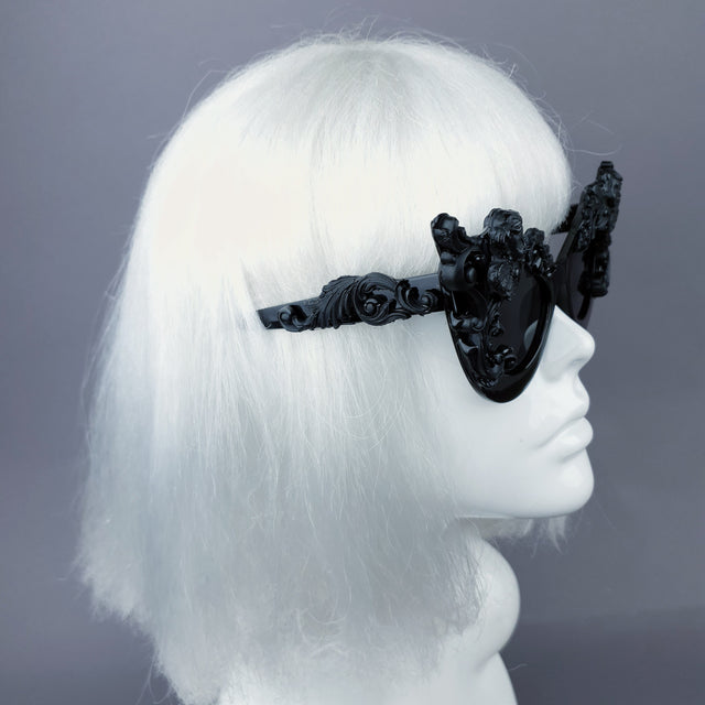 "Lestat" Black Filigree Cherub Catseye Sunglasses
