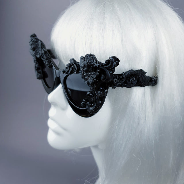 "Lestat" Black Filigree Cherub Catseye Sunglasses
