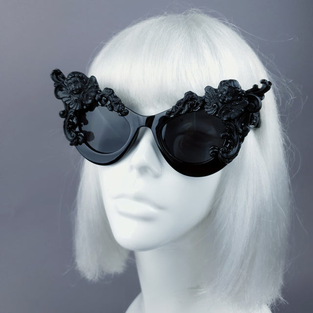 "Lestat" Black Filigree Cherub Catseye Sunglasses