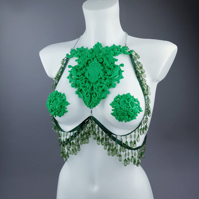 "Envy" Green Filigree Nipple Pasties & Beading Body Jewellery