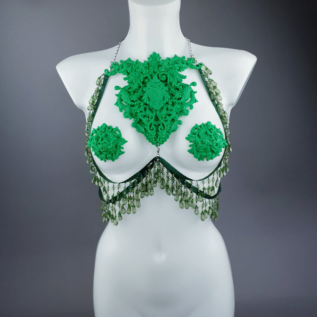 "Envy" Green Filigree Nipple Pasties & Beading Body Jewellery